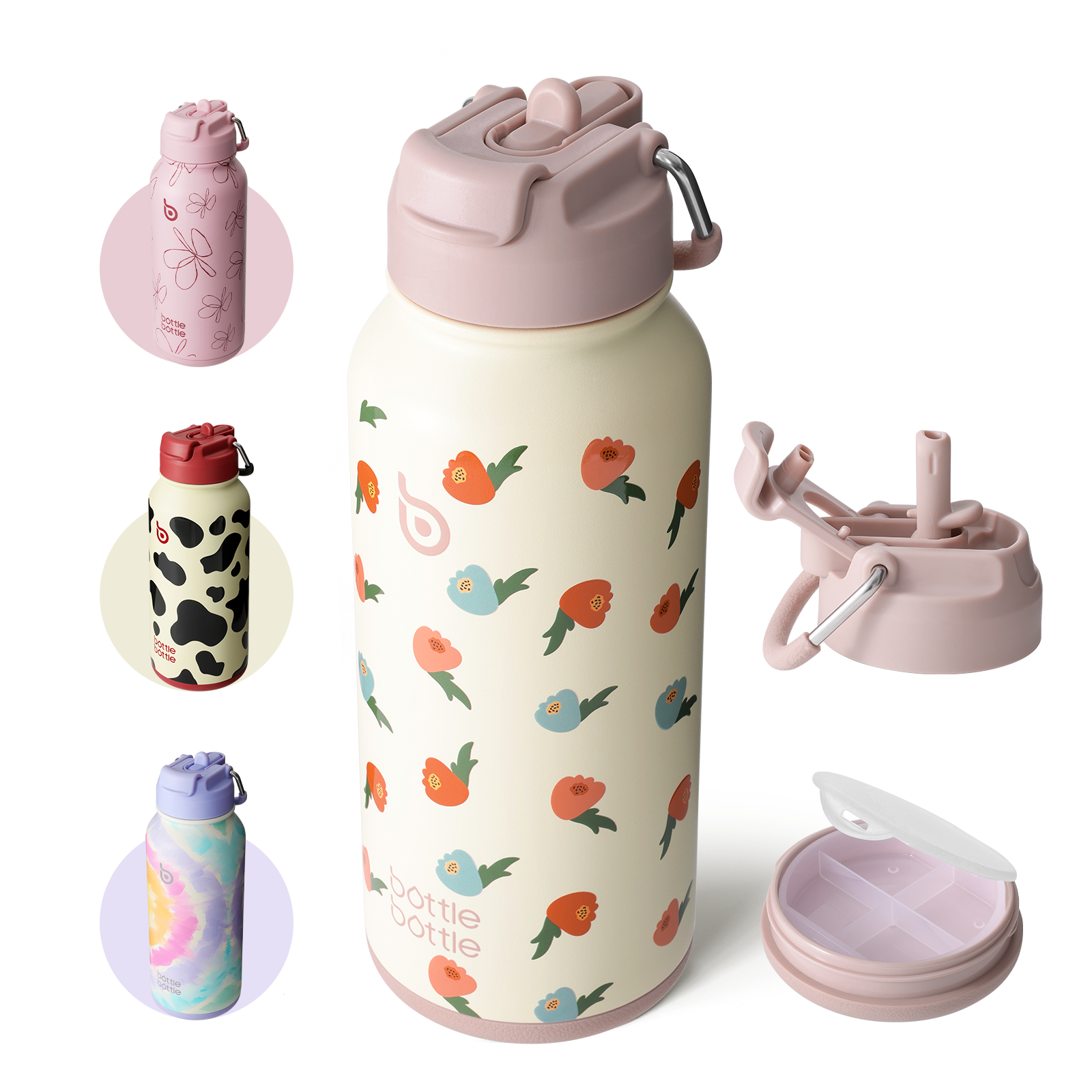 32oz Insulated Water Bottle Stainless Steel Sport Water Bottle with Straw Dual-use Lid Design for Gym with Pill Box