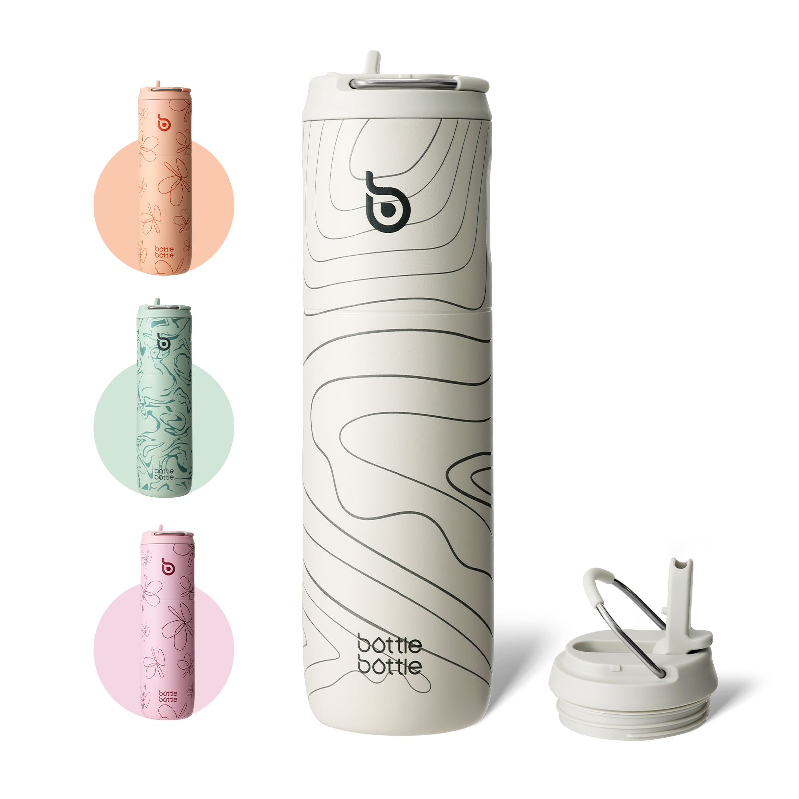 Insulated Water Bottle 24oz with Straw Lid and Handle for Sports Travel Gym Stainless Steel Water Bottles Double-Wall Vacuum Metal Leak Proof BPA-Free