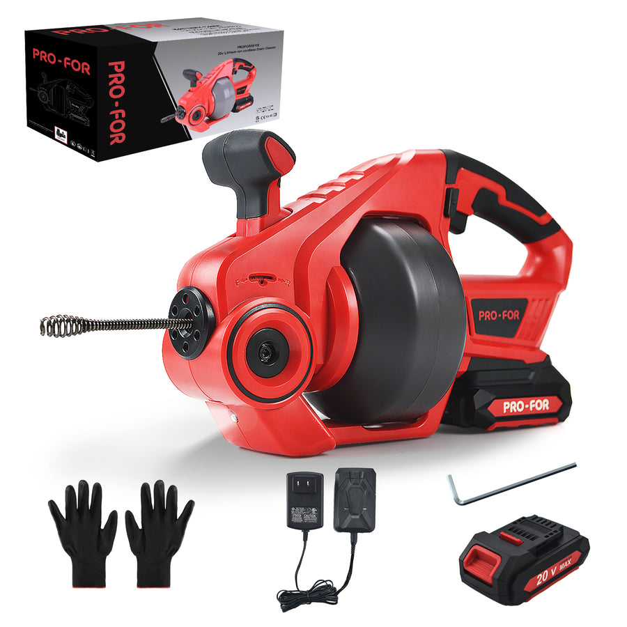 20V Drain Cleaner A103-CDC501-18 Cordless Electric Drain Auger, 25Ft Auto-Feed Drain Snake, Replaceable Cable, 2.0Ah Battery &amp; Charger, LED Light, Clog Remover for Sink, Shower, Kitchen, Bathroom Pipes (3/4"-2")