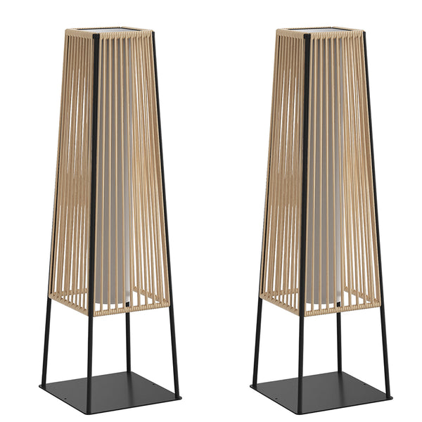 Outdoor Floor Lamp Set of 2, Rattan Solar Lanterns Outdoor Waterproof for Balcony, Deck, Garden & Patio (Natural)
