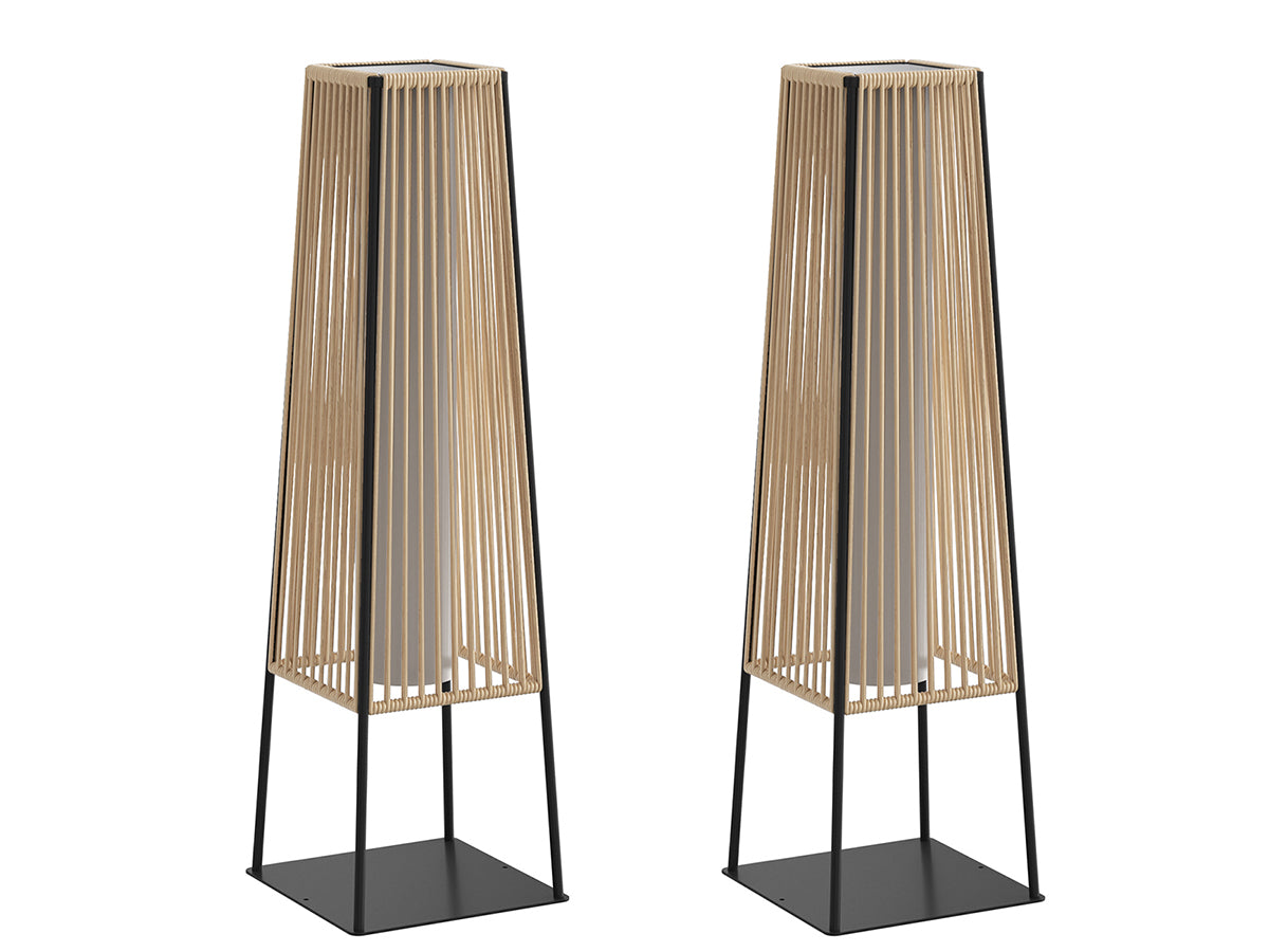 Outdoor Floor Lamp Set of 2, Rattan Solar Lanterns Outdoor Waterproof for Balcony, Deck, Garden & Patio (Natural)