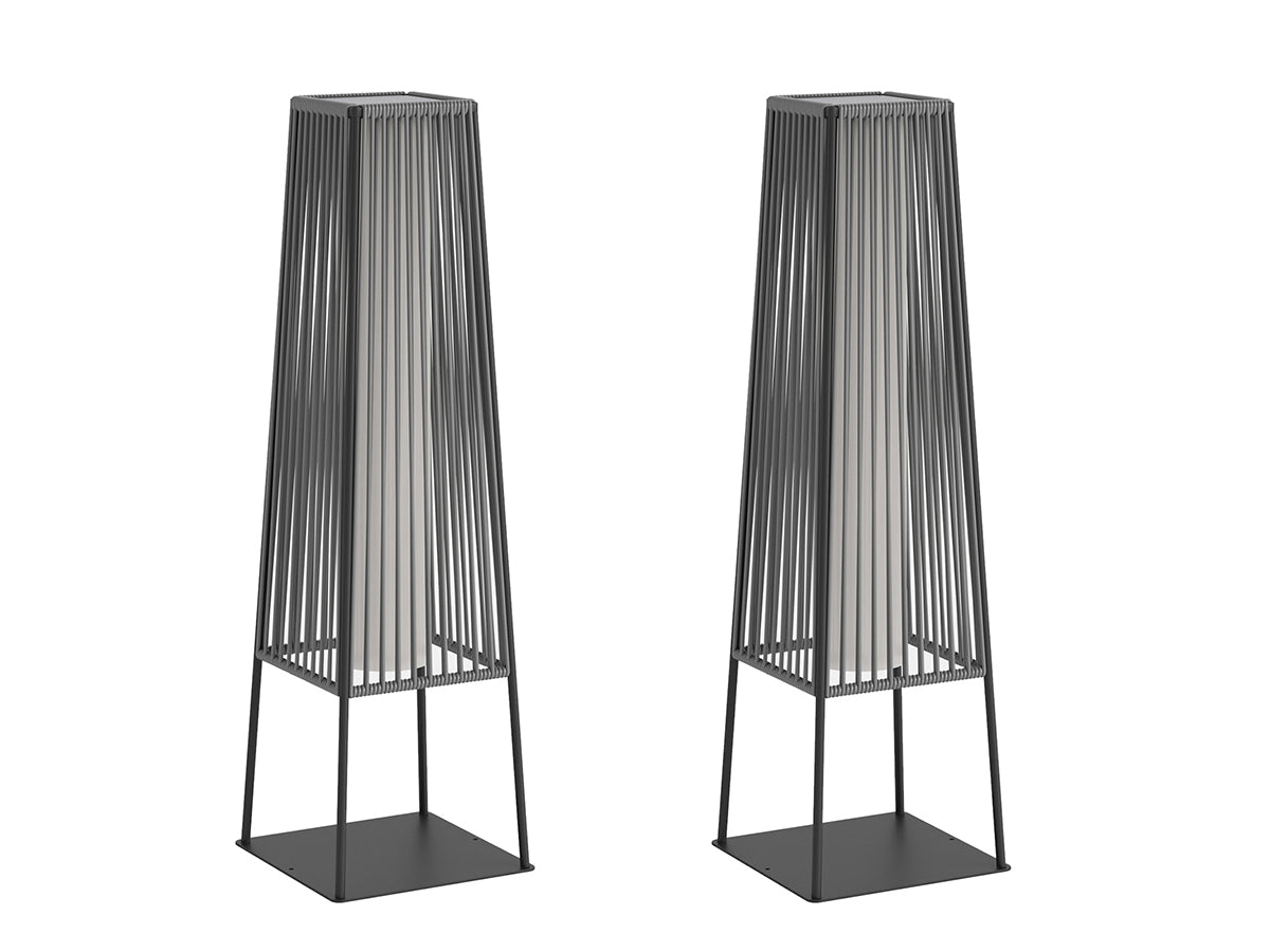 Outdoor Floor Lamp Set of 2, Rattan Solar Lanterns Outdoor Waterproof for Balcony, Deck, Garden & Patio (Natural)