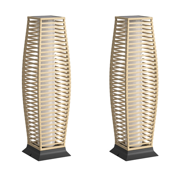 Rattan Outdoor Floor Lamp Set of 2, Boho Solar Porch Lights Outdoor Waterproof for Patio, Garden, Balcony & Deck, Natural (Horizontal)