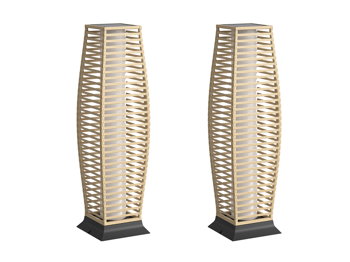 Rattan Outdoor Floor Lamp Set of 2, Boho Solar Porch Lights Outdoor Waterproof for Patio, Garden, Balcony & Deck, Natural (Horizontal)