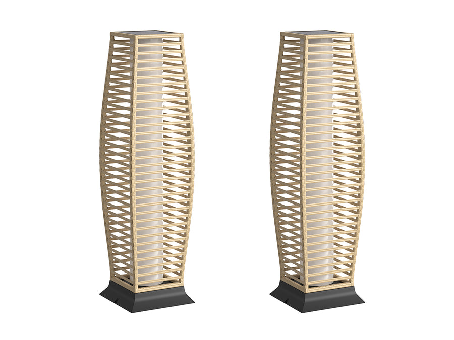 Rattan Outdoor Floor Lamp Set of 2, Boho Solar Porch Lights Outdoor Waterproof for Patio, Garden, Balcony & Deck, Natural (Horizontal)