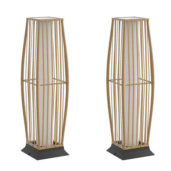 Rattan Outdoor Floor Lamp Set of 2, Boho Solar Porch Lights Outdoor Waterproof for Patio, Garden, Balcony & Deck, Natural (Vertical)