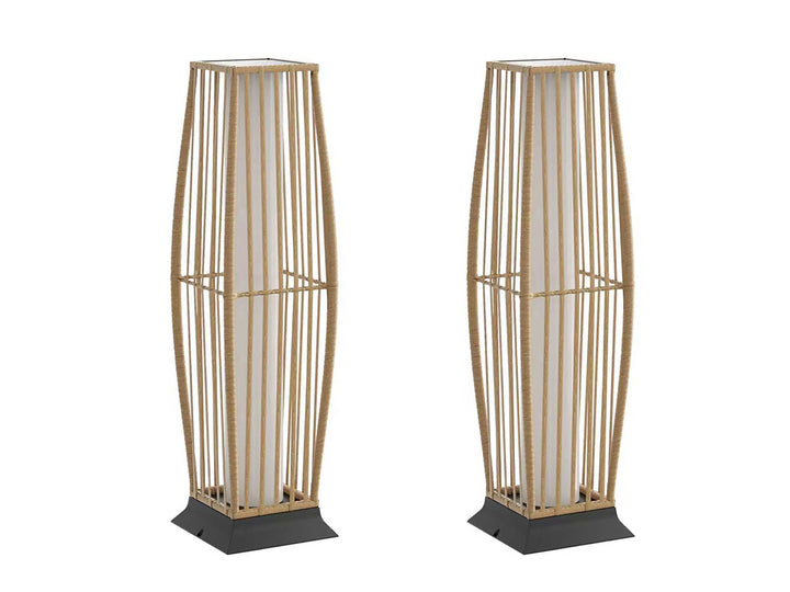 Rattan Outdoor Floor Lamp Set of 2, Boho Solar Porch Lights Outdoor Waterproof for Patio, Garden, Balcony & Deck, Natural (Vertical)