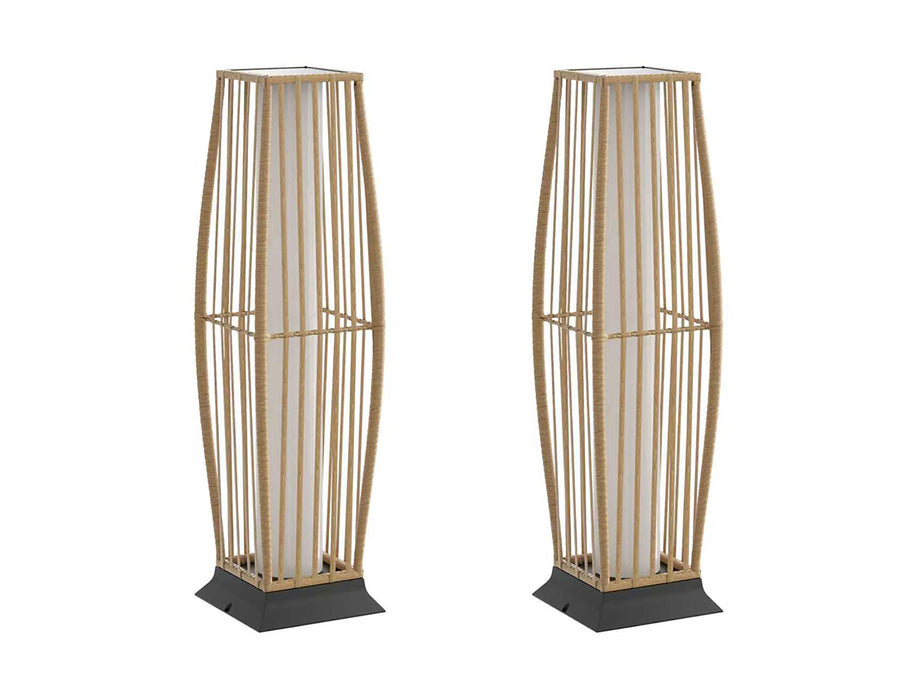 Rattan Outdoor Floor Lamp Set of 2, Boho Solar Porch Lights Outdoor Waterproof for Patio, Garden, Balcony & Deck, Natural (Vertical)