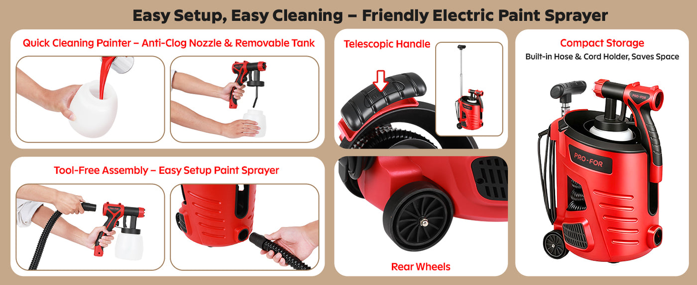 HVLP Spray Gun A104-PLD3030 Stationary HVLP Paint Sprayer, 700W Electric Spray Paint Gun, Remote Motor Base & Lightweight Handheld Gun, 1000ml/Min High Flow, 10FT Long Hose & Wheels, for House, Furniture, Cabinets, Fence