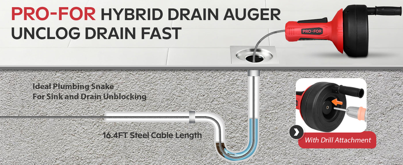 Drain Cleaner A103-6004 Drain Auger, 16.4FT Plumbing Snake Drain Clog Remover, Manual & Drill Powered Drain Snake for 0.75–2 Inch Pipes, Sink, Shower, Bathtub, Toilet, Kitchen Drain Cleaner Tool with Steel Cable