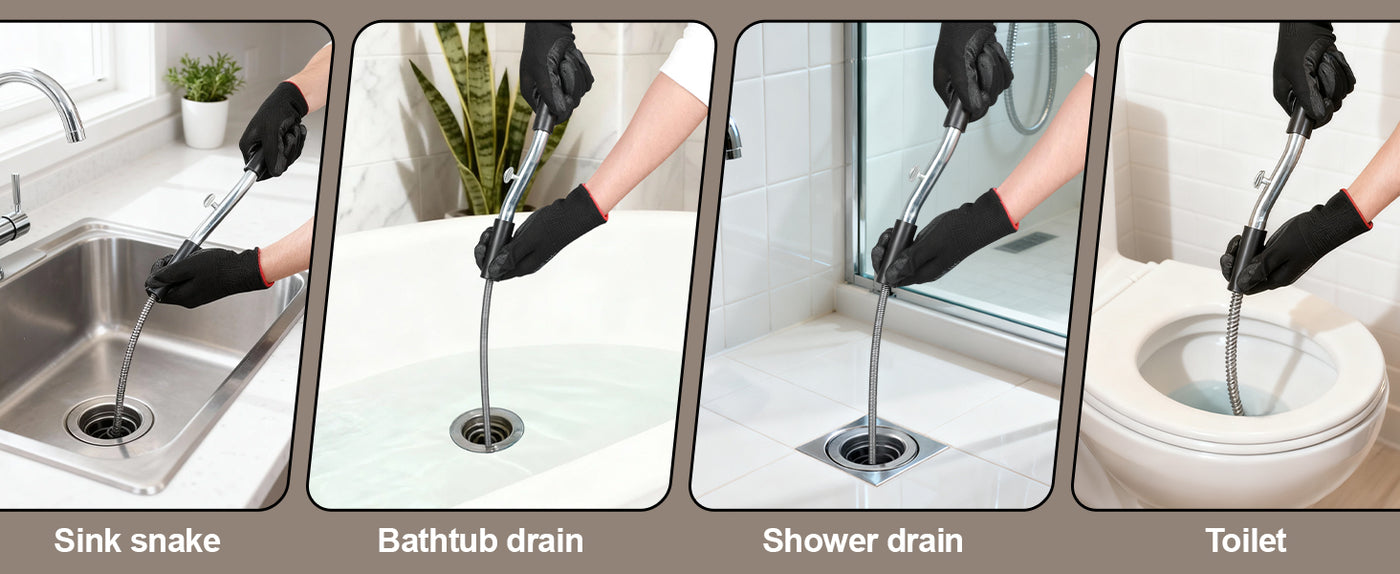 Hand Held Auger A103-20250-4 25FT Handheld Drain Auger, Heavy Duty Plumbing Snake for Clogged Drains, 3/8 Inch Diameter Manual Drain Cleaner for Sink, Bathtub, Shower & Kitchen Pipes