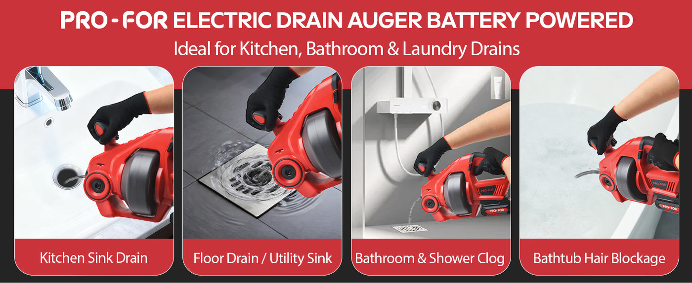 20V Drain Cleaner A103-CDC501-18 Cordless Electric Drain Auger, 25Ft Auto-Feed Drain Snake, Replaceable Cable, 2.0Ah Battery &amp; Charger, LED Light, Clog Remover for Sink, Shower, Kitchen, Bathroom Pipes (3/4"-2")