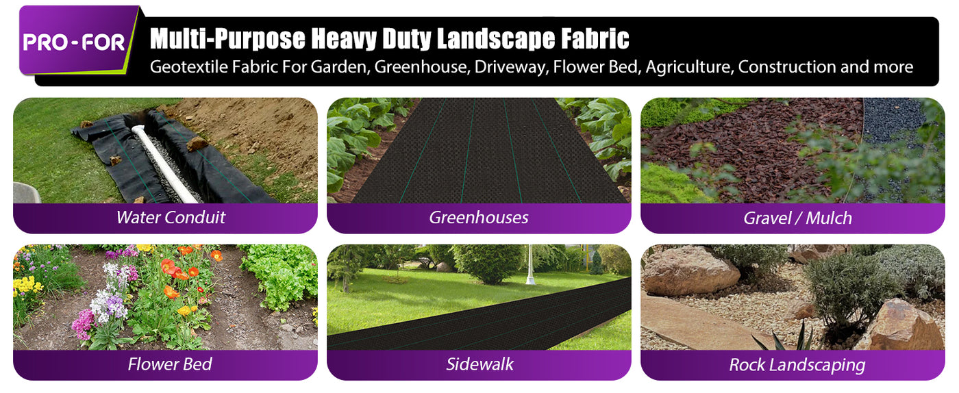 3.2oz Heavy Duty Weed Barrier Landscape Fabric – Premium Woven Ground Cover for Gardening, Farming & Driveways, Breathable Weed Control Cloth with 10 U-Shaped Securing Pegs