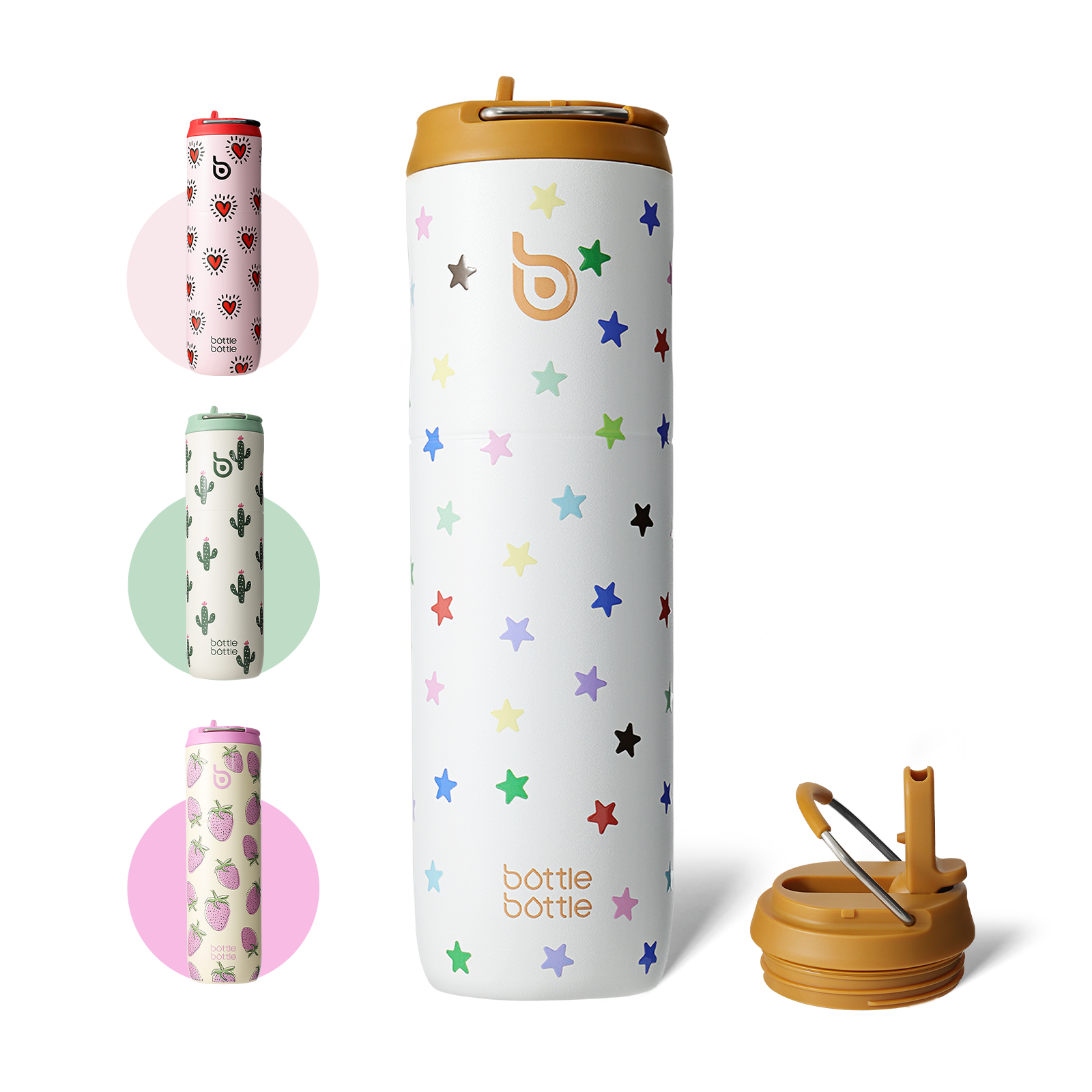 Insulated Water Bottle 24oz with Straw Lid and Handle for Sports Travel Gym Stainless Steel Water Bottles Double-Wall Vacuum Metal Leak Proof BPA-Free