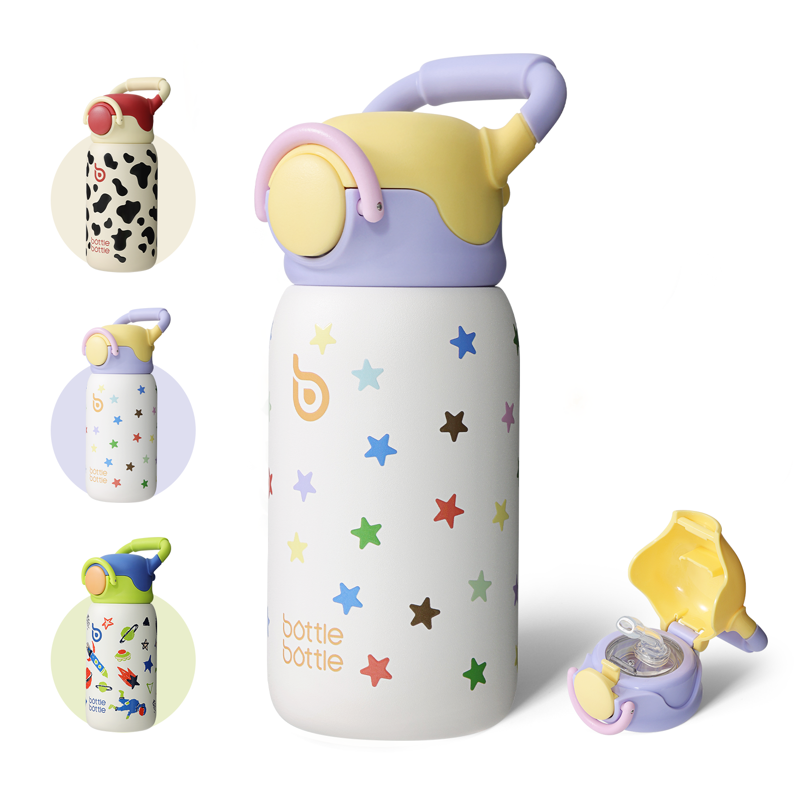 Kids Insulated Water Bottle with Straw Lid and Handle 16 oz Stainless Steel Vacuum Tumbler Water Bottles for School Outdoor Travel Gifts for Boys and Girls