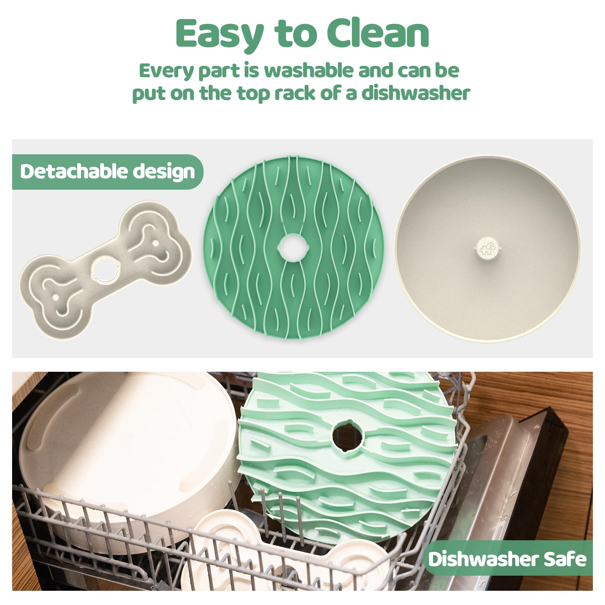 Slow Feeder Dog Bowl for Large Dogs with Non-Slip Base - Adjustable Speed Design, Removable Puzzle Inserts & Dishwasher Safe, Green