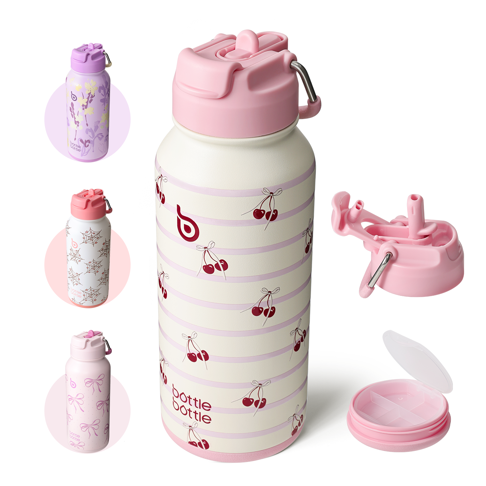 32oz Insulated Water Bottle Stainless Steel Sport Water Bottle with Straw Dual-use Lid Design for Gym with Pill Box