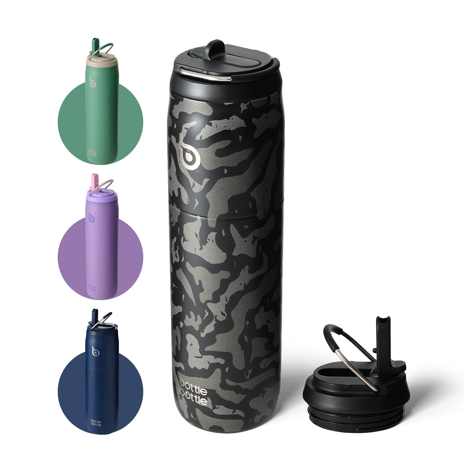 Stainless Steel Water Bottle with Straw and Lid 32 oz Vacuum Insulated Cup Stay Cold and Hot, Leak-Proof Wide Mouth Water Bottles for Men