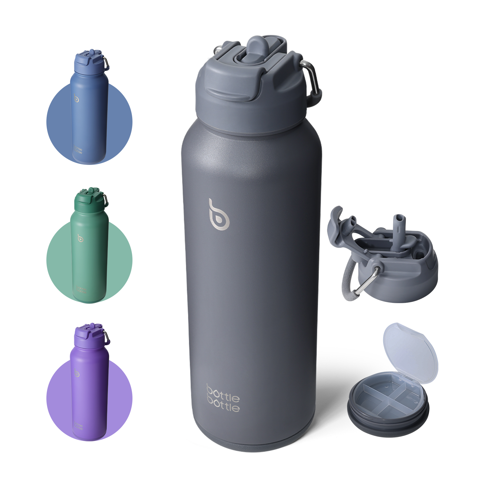 40 oz sports water bottle stainless steel insulated water bottle with straw and pills holder