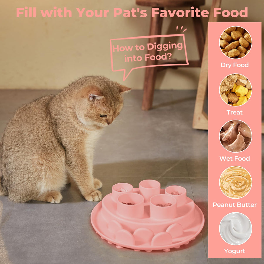 Cat Slow Feeder, Interactive Cat Puzzle Toy for Mental Stimulation, Dishwasher Safe Silicone Cat Enrichment Toys, Reduces Boredom and Training Intelligence, Pink