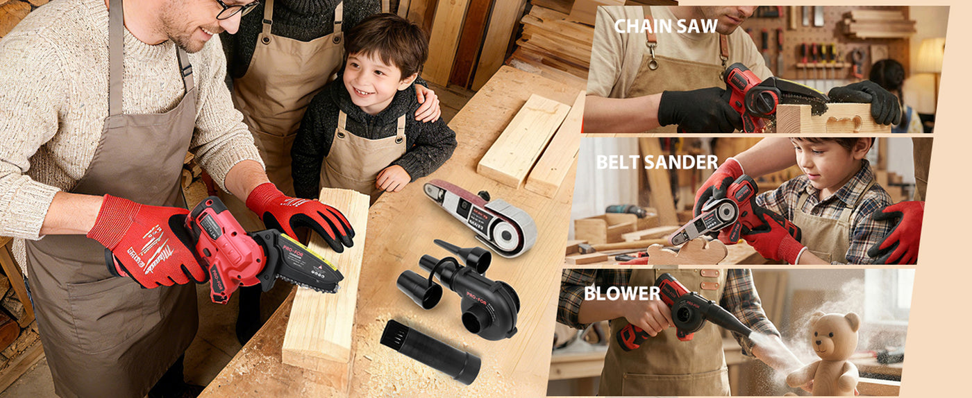 12V Multi-function Combination Tool A103-CPS302-12BL Brushless Combination Power Tool Kit, 3-in-1 Cordless Multi-Head System with Mini Chainsaw, Belt Sander, Blower, Interchangeable Heads for DIY & Home Workshop