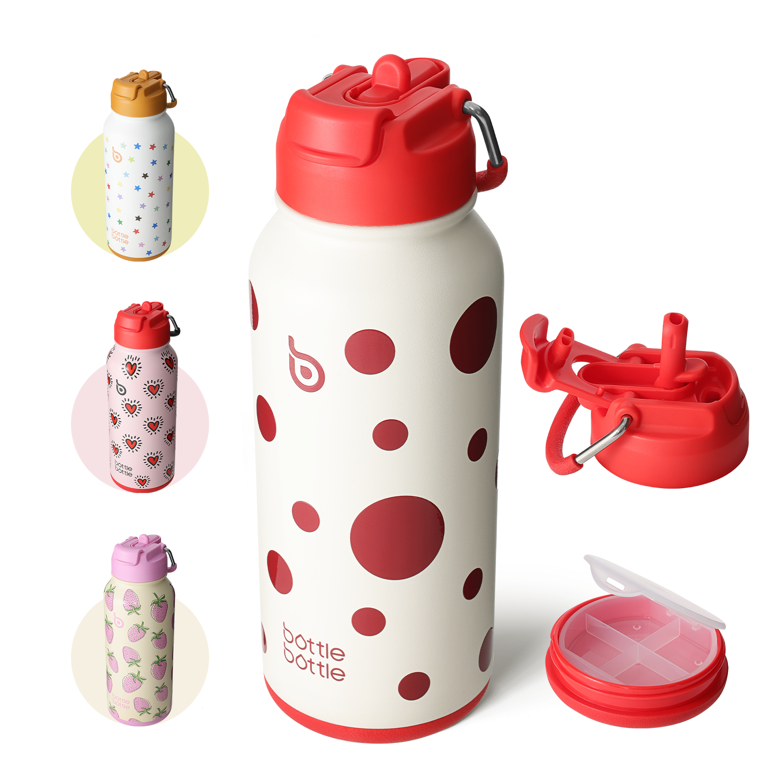 32oz Insulated Water Bottle Stainless Steel Sport Water Bottle with Straw Dual-use Lid Design for Gym with Pill Box