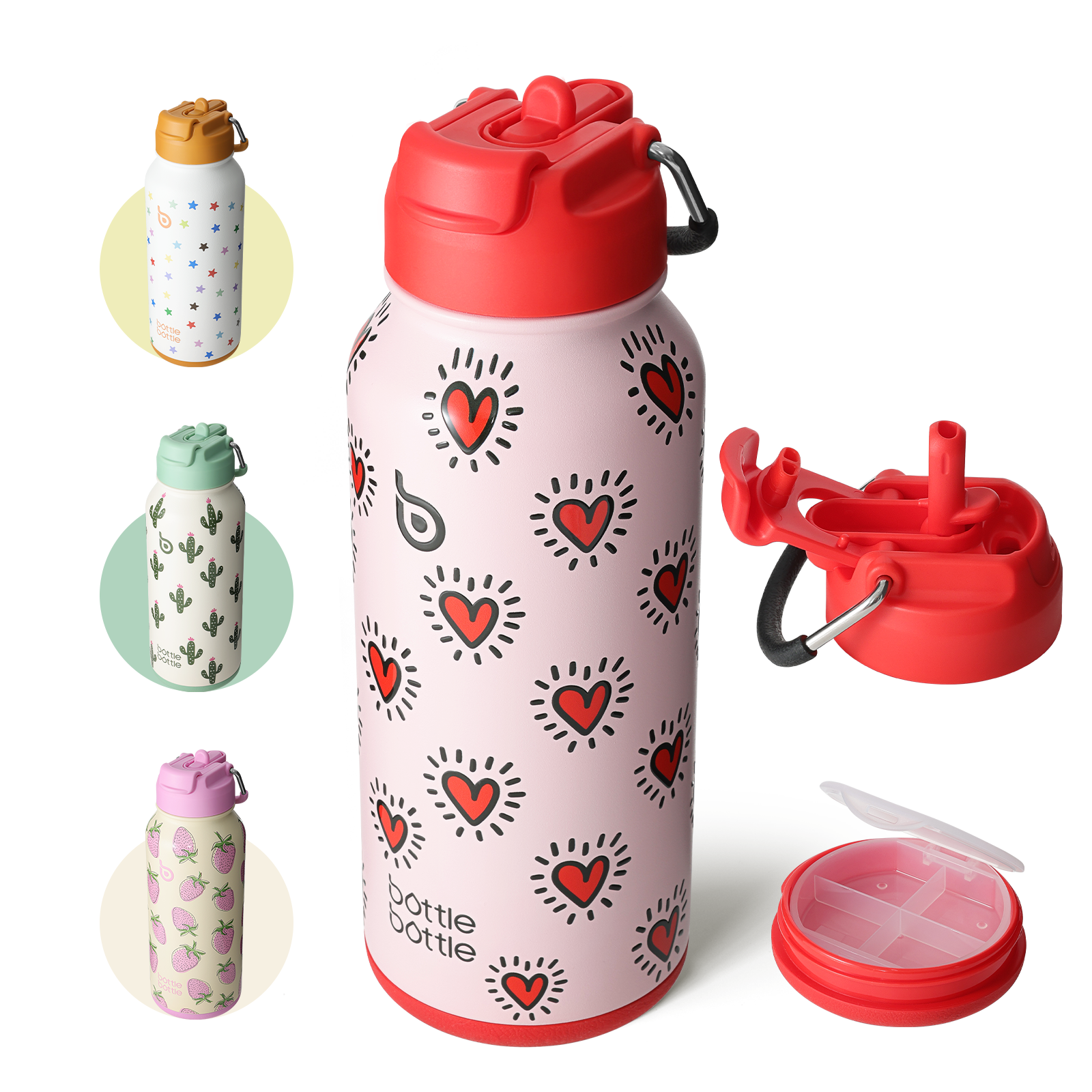 32oz Insulated Water Bottle Stainless Steel Sport Water Bottle with Straw Dual-use Lid Design for Gym with Pill Box