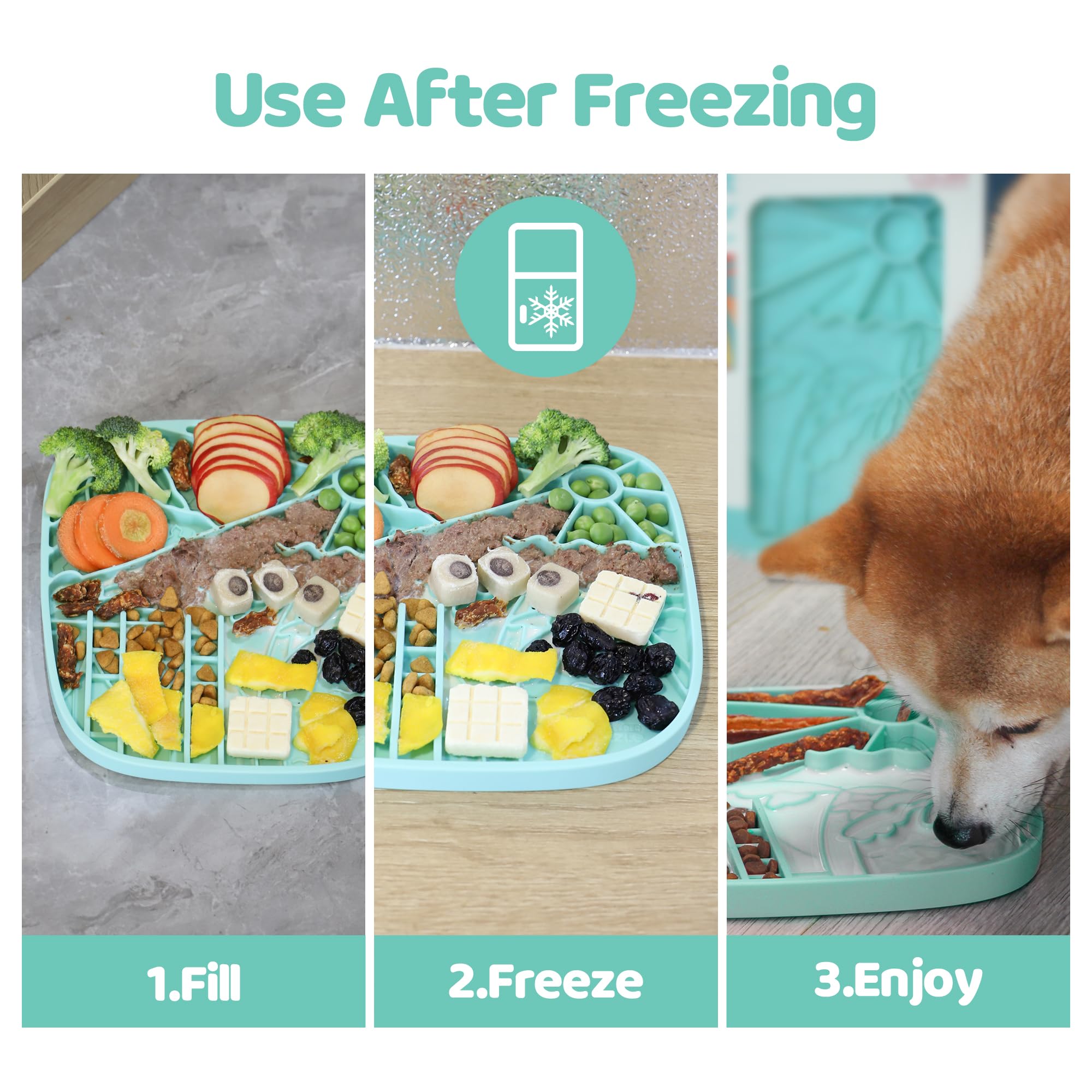 Snuffle Mat and Lick Mat for Dogs, California Textured Slow Feeder, 0.75 Inch Thin Silicone Mat Holds 3 Cups, Dishwasher and Microwave Safe, Green