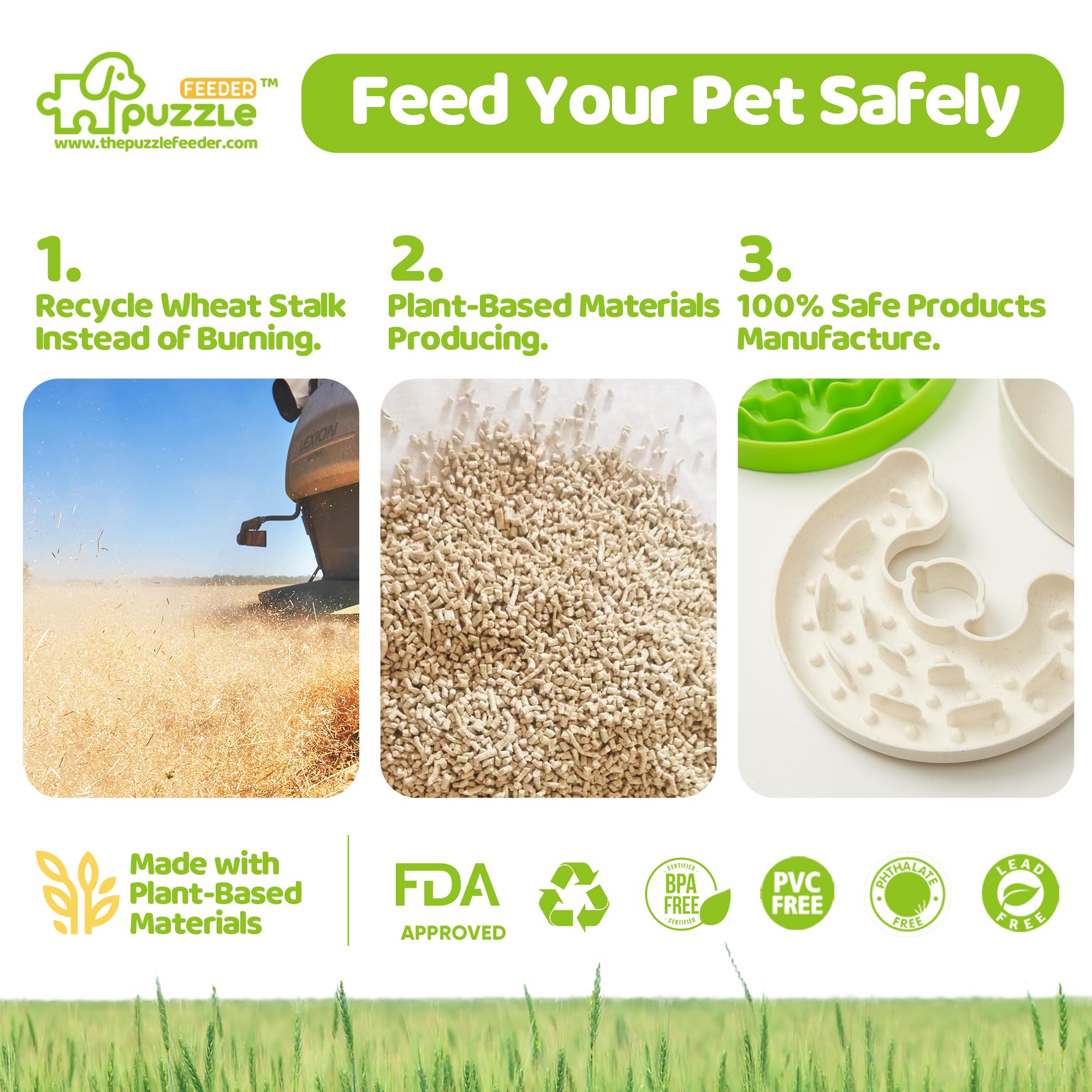 Slow Feeder Dog Bowl for Puppies with Non-Slip Base - Adjustable Speed Design, Removable Puzzle Inserts & Dishwasher Safe, Green