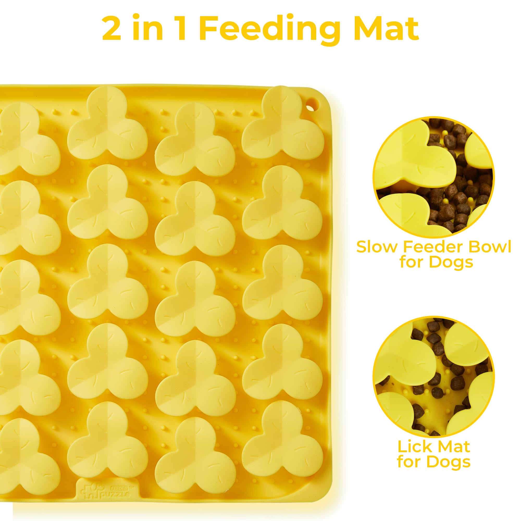Snuffle Mat for Dogs, Lick Mat for Dogs to Slow Down Eating, Dog Puzzle Toys for Large and Medium Breed Dogs, Silicone Dog Bowls for Dry, Wet, Raw Food, Yellow