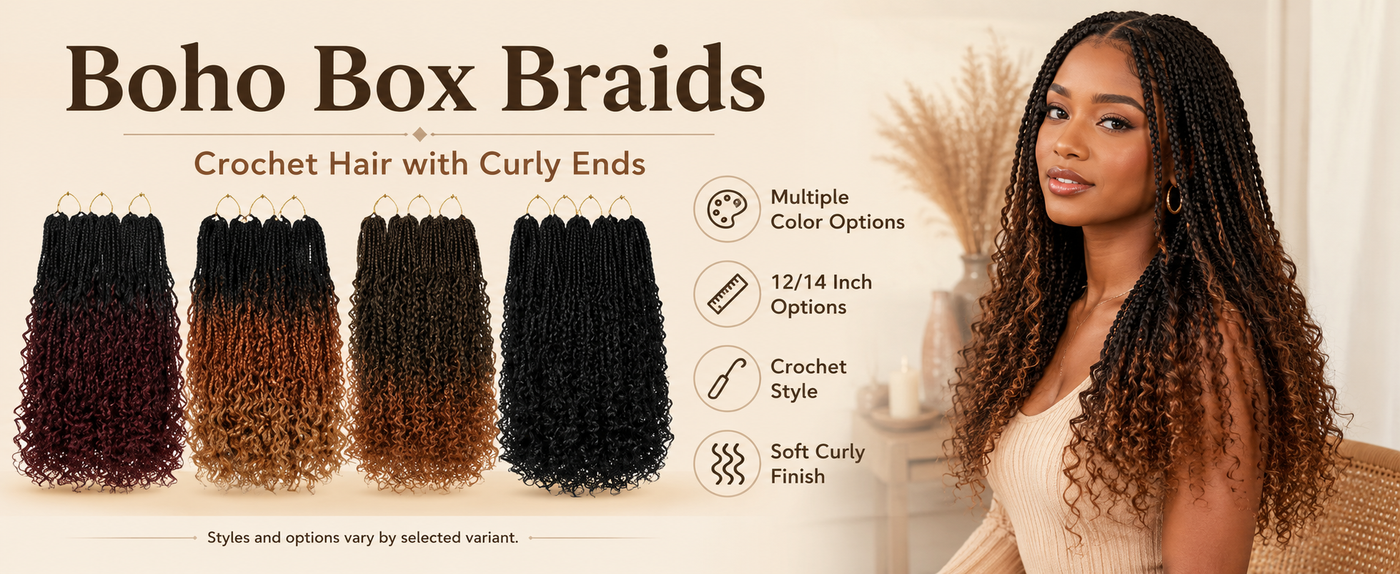 12/14 Inch Boho Box Braids 8 Pack Goddess Box Braids Bohemian Box Braids Crochet Hair Crochet Box Braids With Curly Ends For Women Black Burgundy Color
