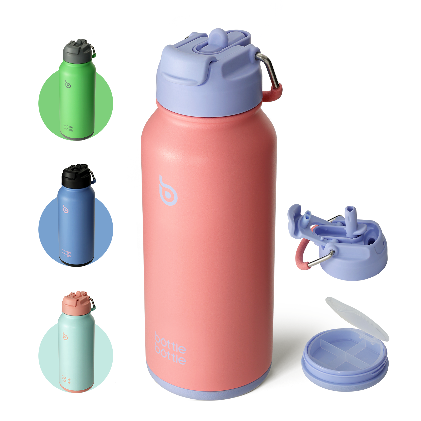 32oz Insulated Water Bottle Stainless Steel Sport Water Bottle with Straw Dual-use Lid Design for Gym with Pill Box