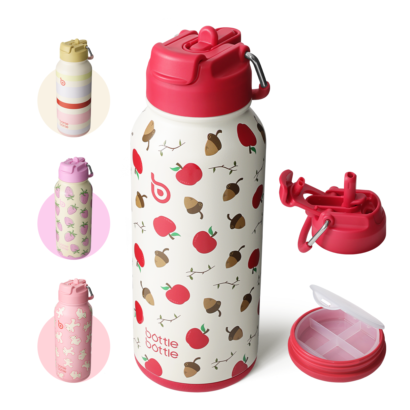 32oz Insulated Water Bottle Stainless Steel Sport Water Bottle with Straw Dual-use Lid Design for Gym with Pill Box