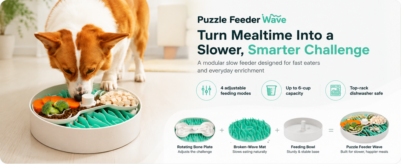 Slow Feeder Dog Bowl for Large Dogs with Non-Slip Base - Adjustable Speed Design, Removable Puzzle Inserts & Dishwasher Safe, Green