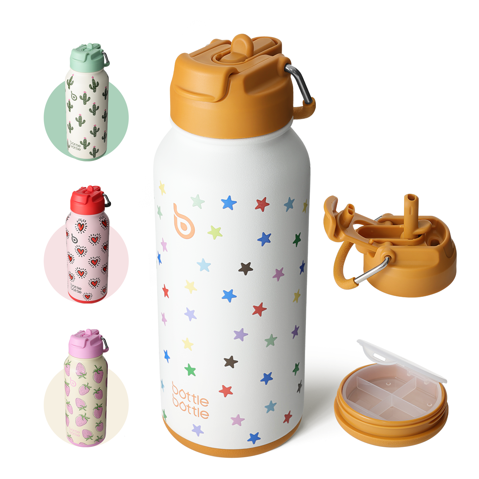 32oz Insulated Water Bottle Stainless Steel Sport Water Bottle with Straw Dual-use Lid Design for Gym with Pill Box