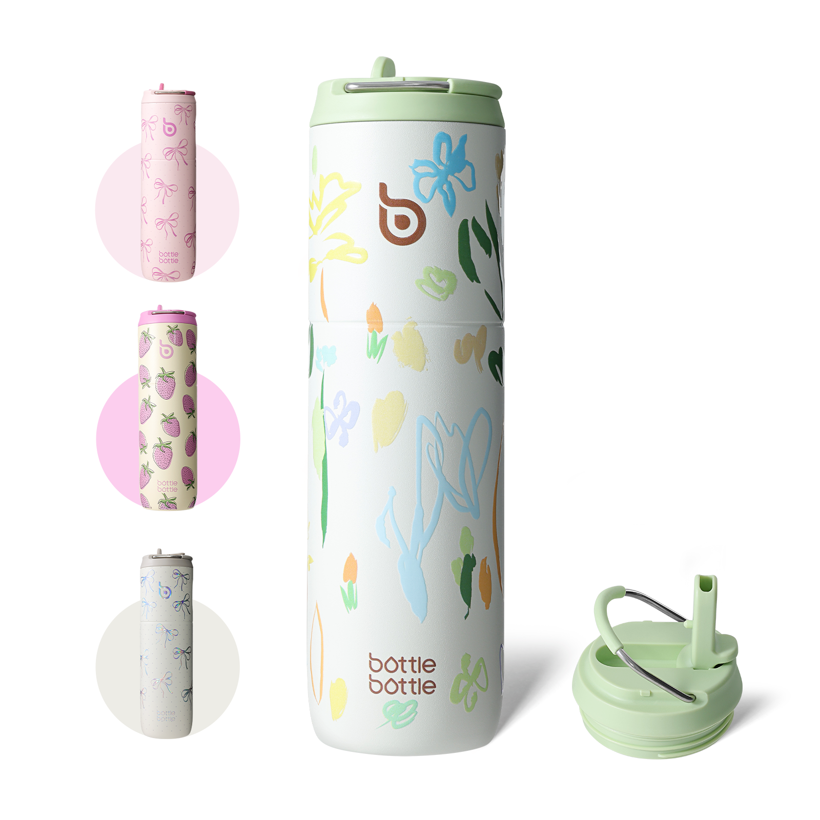 Insulated Water Bottle 24oz with Straw Lid and Handle for Sports Travel Gym Stainless Steel Water Bottles Double-Wall Vacuum Metal Leak Proof BPA-Free