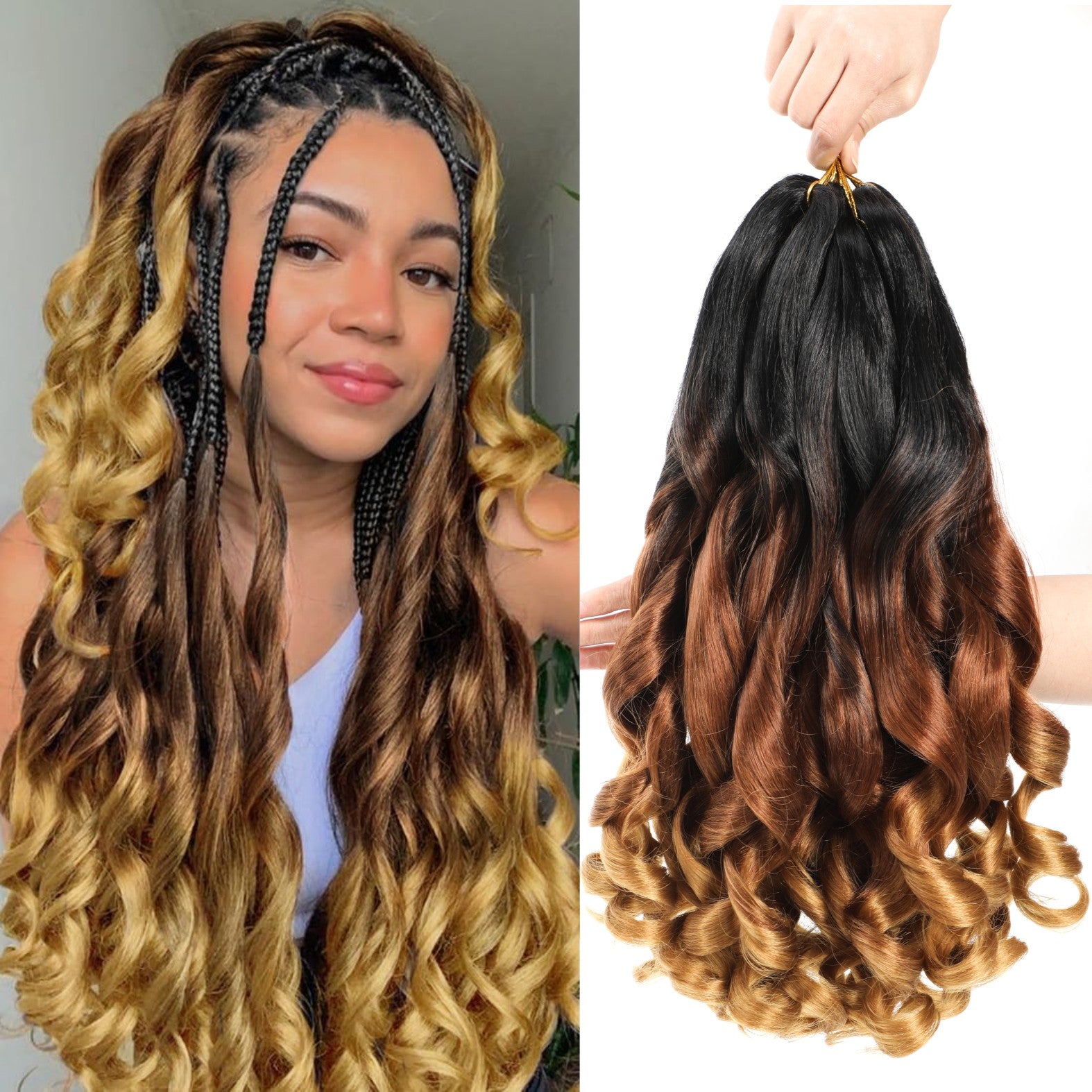French Curl Ombre Braiding Hair Pre Stretched 14/16 inch 6 Packs Wave Bouncy Braiding Hair French Curl Braids Yaki Curly Hair for Women Hair Extensions