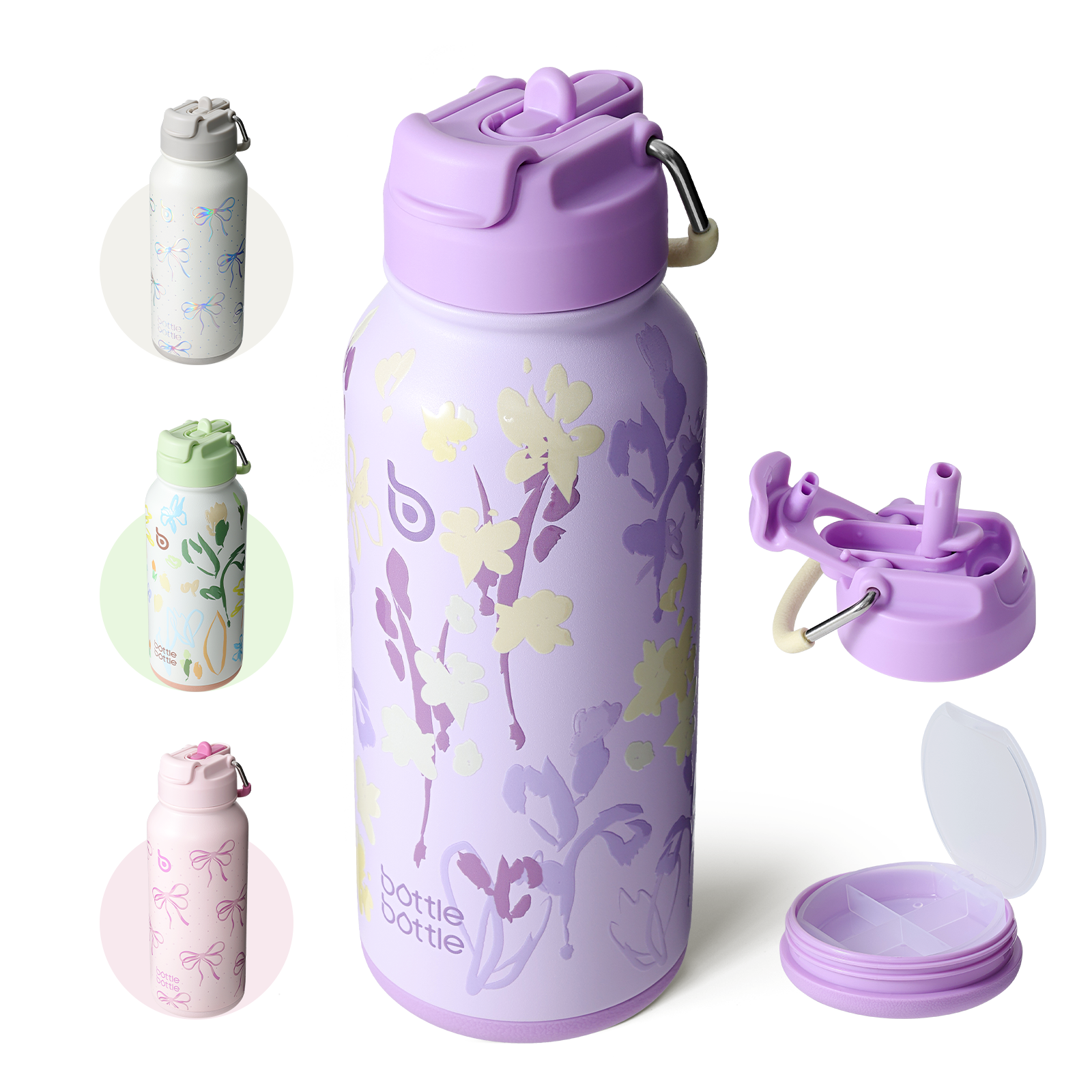32oz Insulated Water Bottle Stainless Steel Sport Water Bottle with Straw Dual-use Lid Design for Gym with Pill Box