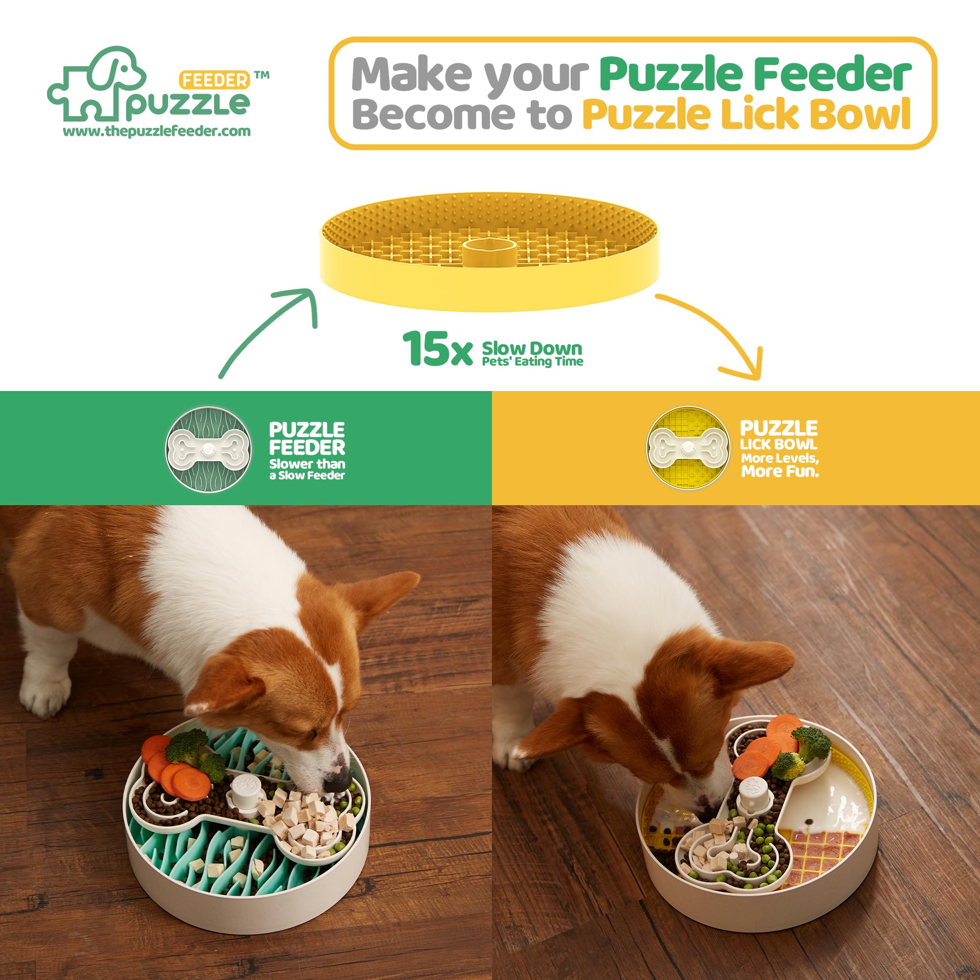 Insert, Dog Bowl Slow Feeder Accessories, Transform Your Lick Bowl to Slow Feeder Insert Dog Bowl, 6 Cups 9.8 Inch Yellow