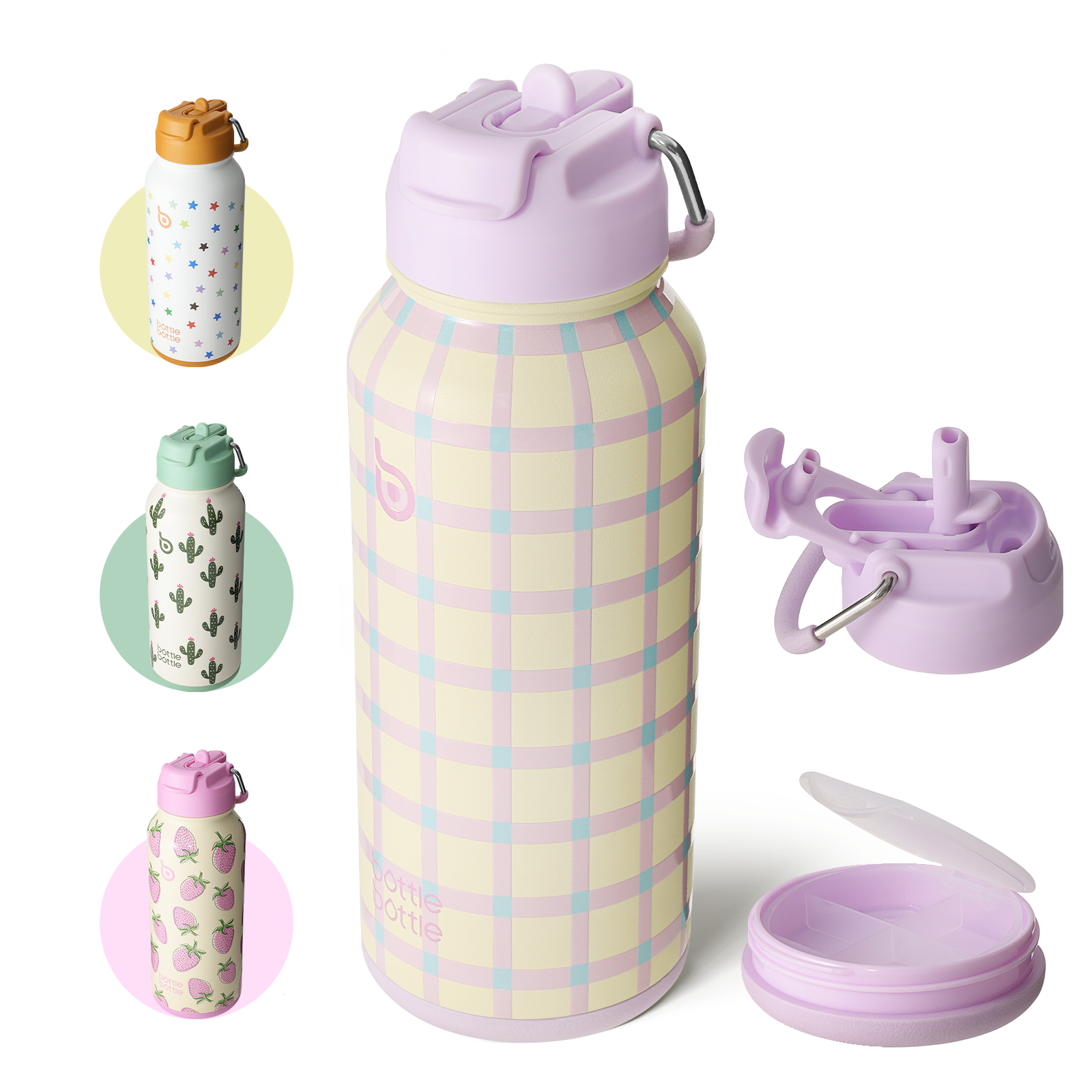 32oz Insulated Water Bottle Stainless Steel Sport Water Bottle with Straw Dual-use Lid Design for Gym with Pill Box