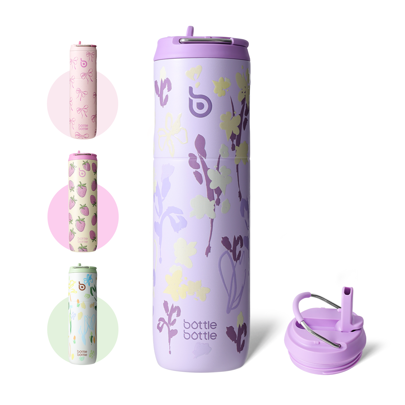 Insulated Water Bottle 24oz with Straw Lid and Handle for Sports Travel Gym Stainless Steel Water Bottles Double-Wall Vacuum Metal Leak Proof BPA-Free