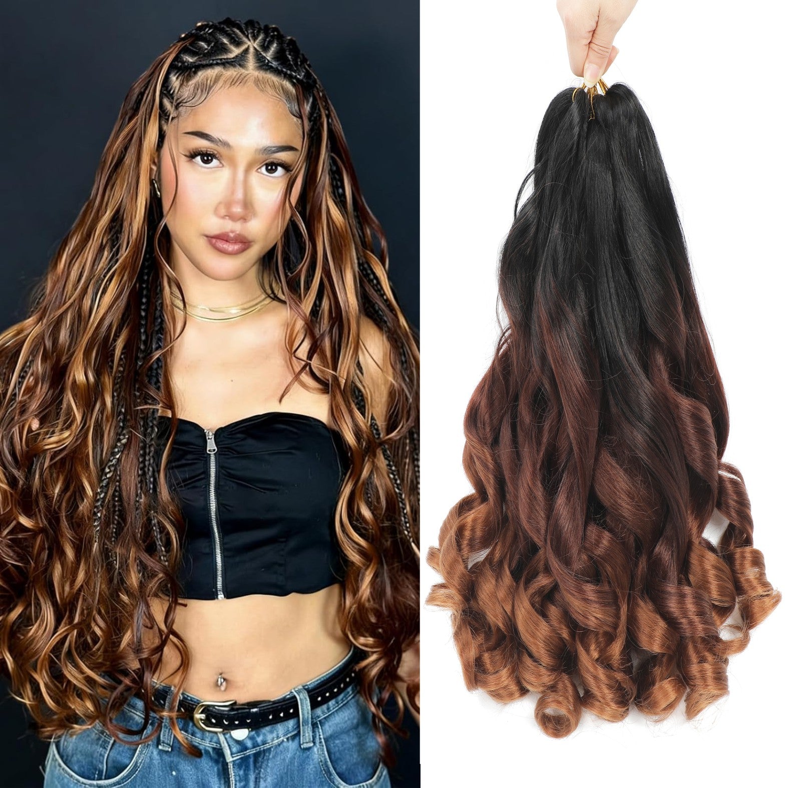 French Curly Braiding Hair 6 Packs Loose Wavy Braiding Hair Pre Stretched Bouncy Synthetic French Curl Braiding Hair Extensions for Women