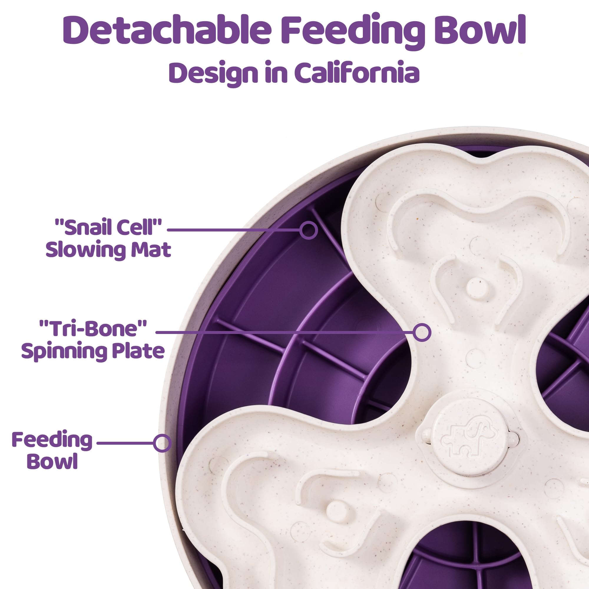 Slow Feeder Dog Bowl for Large Dogs with Non-Slip Base - Adjustable Speed Design, Removable Puzzle Inserts & Dishwasher Safe, Purple