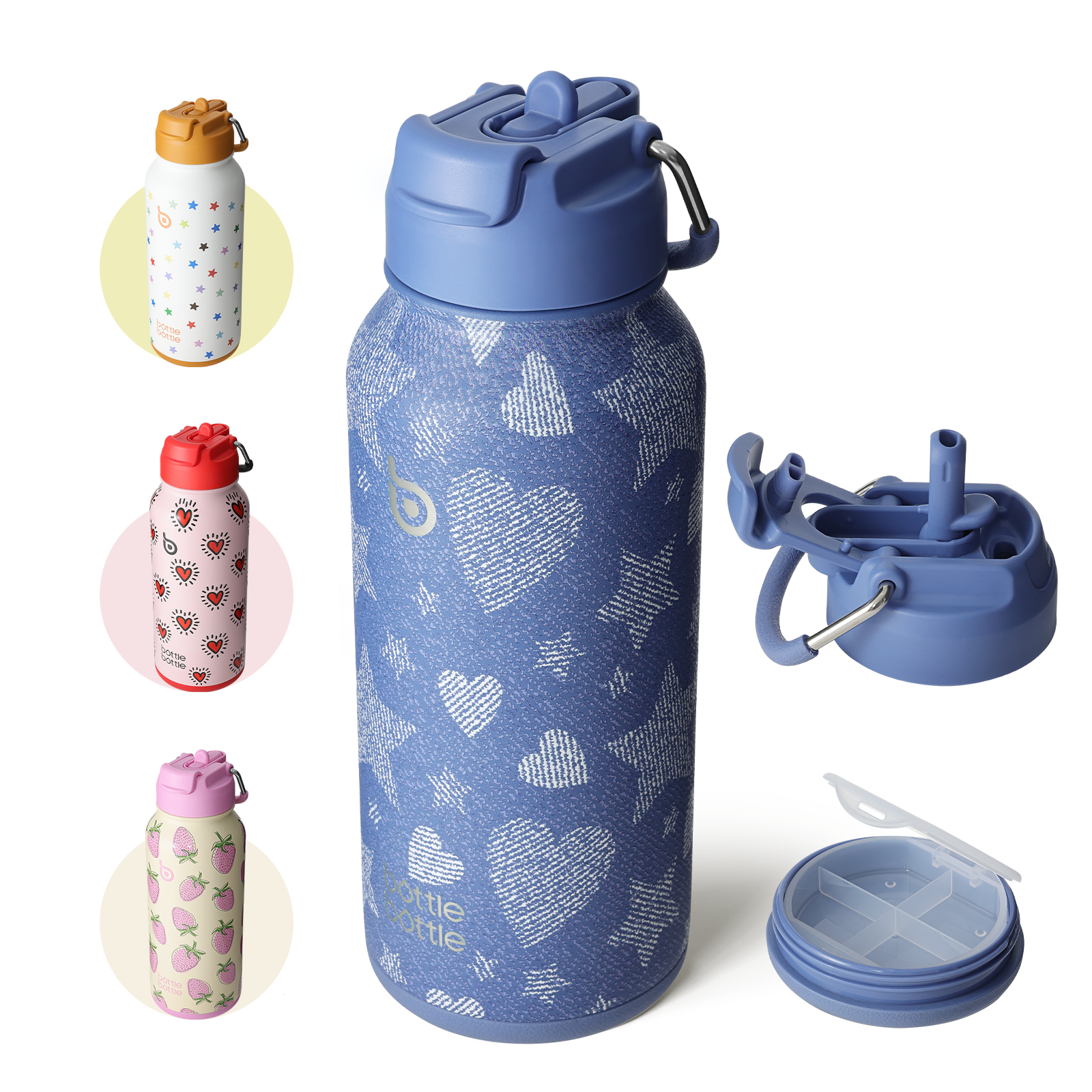 32oz Insulated Water Bottle Stainless Steel Sport Water Bottle with Straw Dual-use Lid Design for Gym with Pill Box