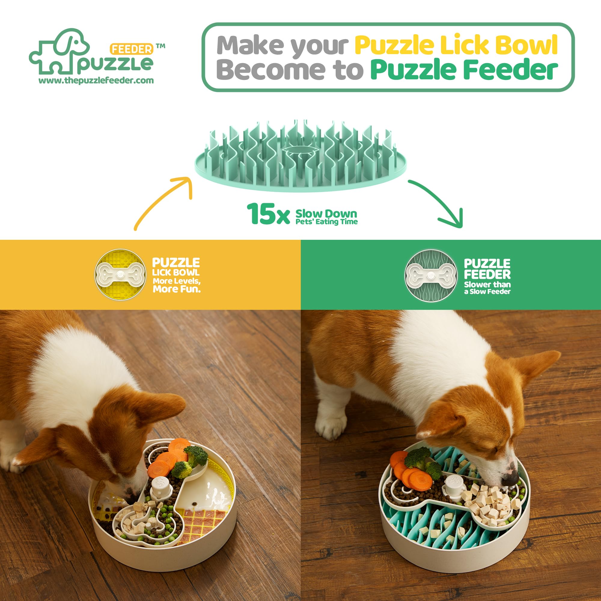 Insert, Dog Bowl Slow Feeder Accessories, Transform Your Lick Bowl to Slow Feeder Insert Dog Bowl, 6 Cups 9.8 Inch Green