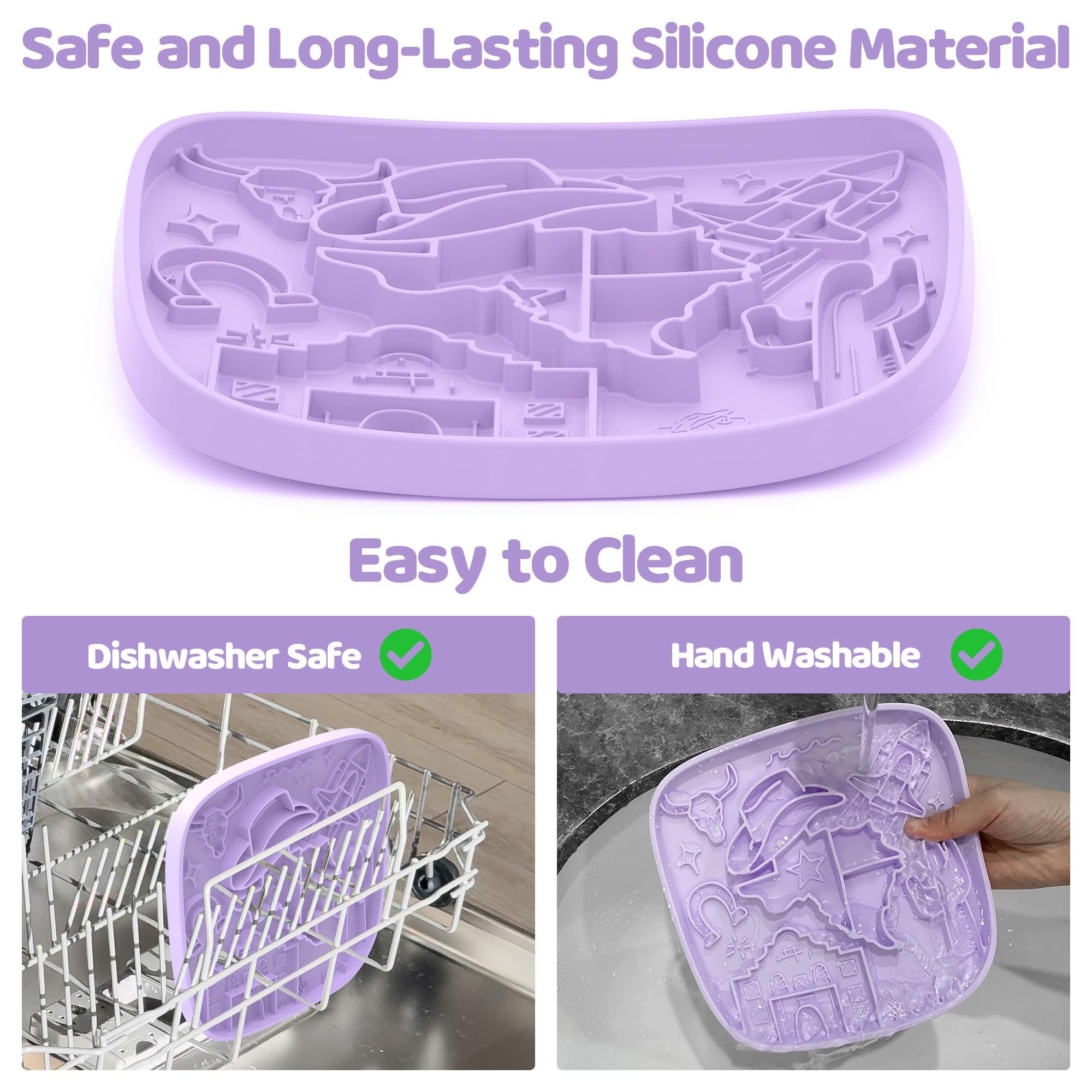 Snuffle Mat and Lick Mat for Dogs,Texas Textured Slow Feeder, 0.75 Inch Thin Silicone Mat Holds 3 Cups, Dishwasher and Microwave Safe, Purple