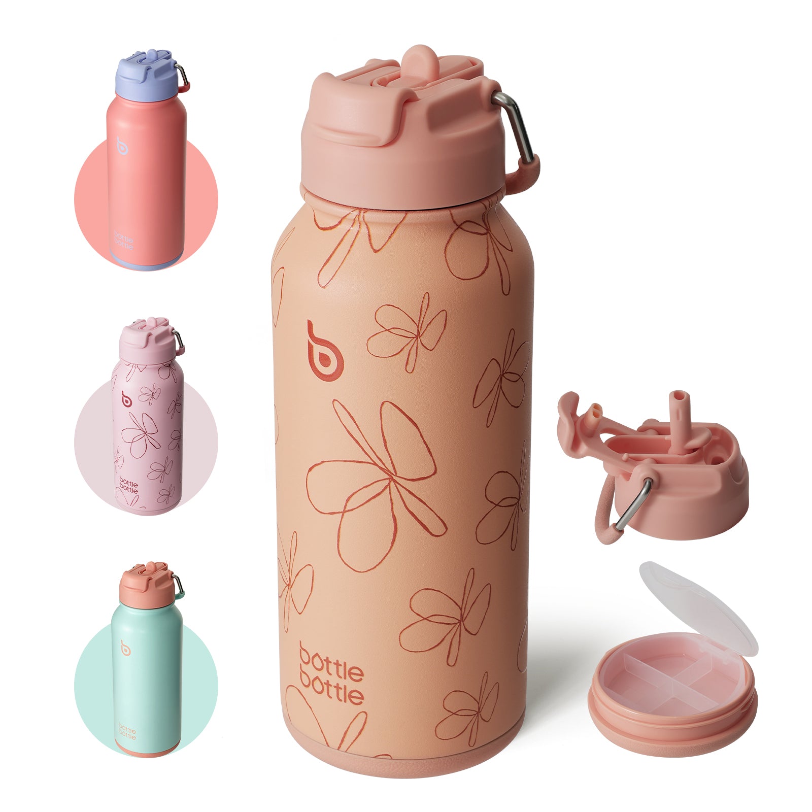 32oz Insulated Water Bottle Stainless Steel Sport Water Bottle with Straw Dual-use Lid Design for Gym with Pill Box