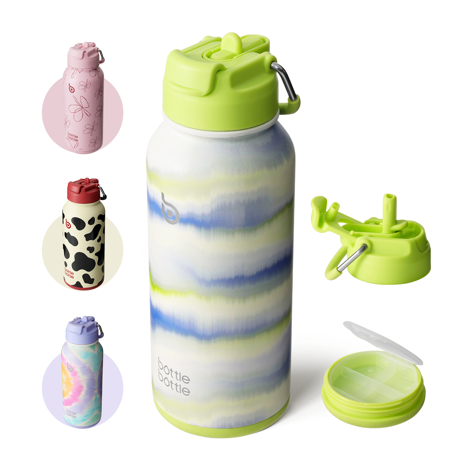 32oz Insulated Water Bottle Stainless Steel Sport Water Bottle with Straw Dual-use Lid Design for Gym with Pill Box