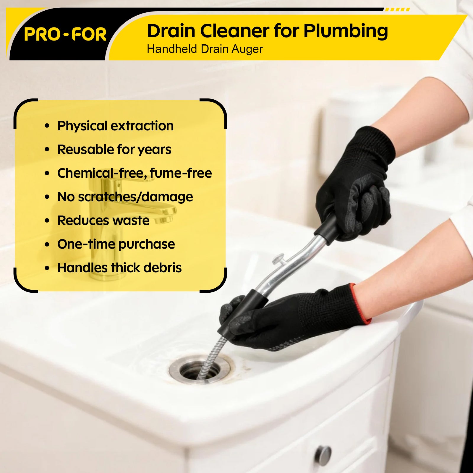 Hand Held Auger A103-20250-4 25FT Handheld Drain Auger, Heavy Duty Plumbing Snake for Clogged Drains, 3/8 Inch Diameter Manual Drain Cleaner for Sink, Bathtub, Shower & Kitchen Pipes