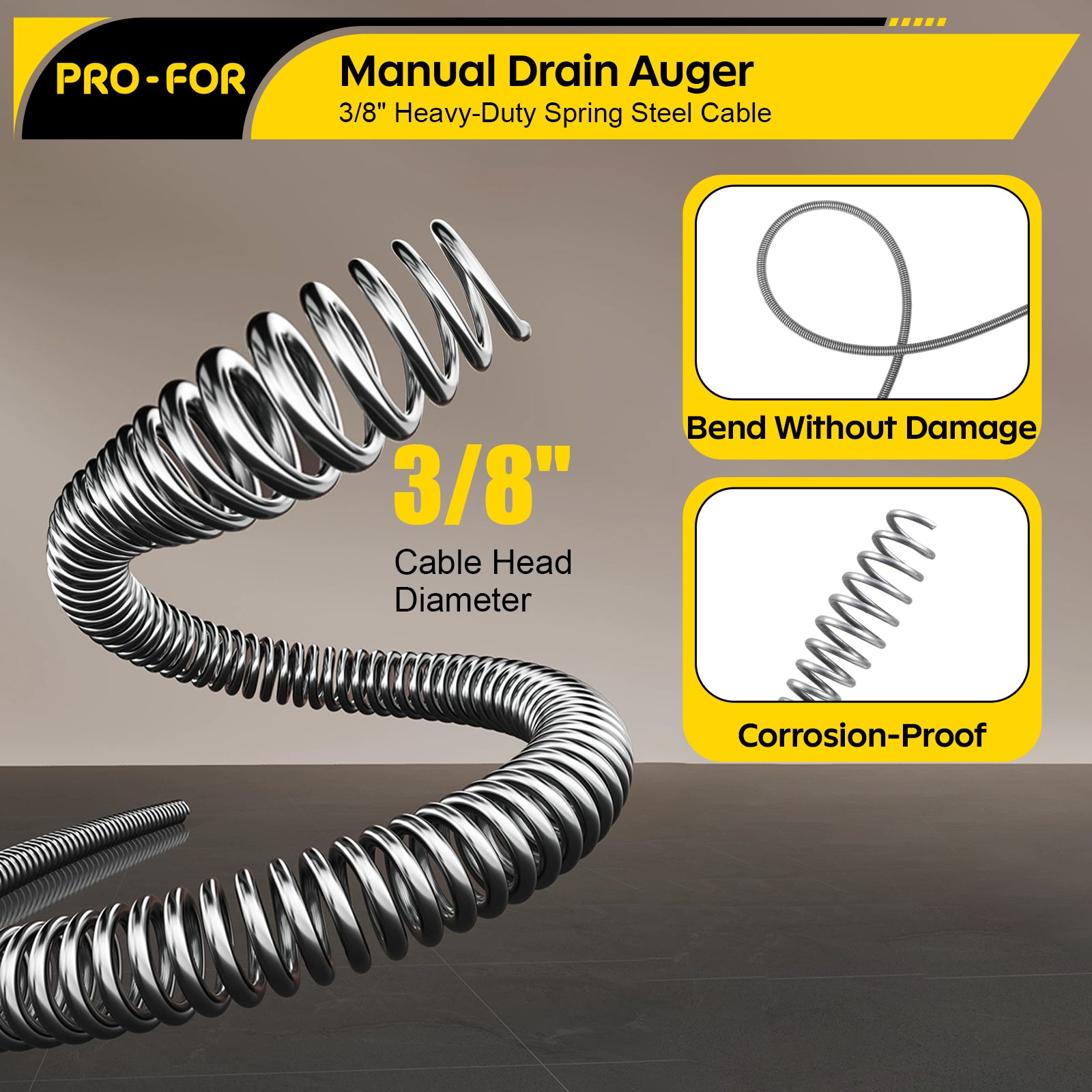 Hand Held Auger A103-20250-4 25FT Handheld Drain Auger, Heavy Duty Plumbing Snake for Clogged Drains, 3/8 Inch Diameter Manual Drain Cleaner for Sink, Bathtub, Shower & Kitchen Pipes